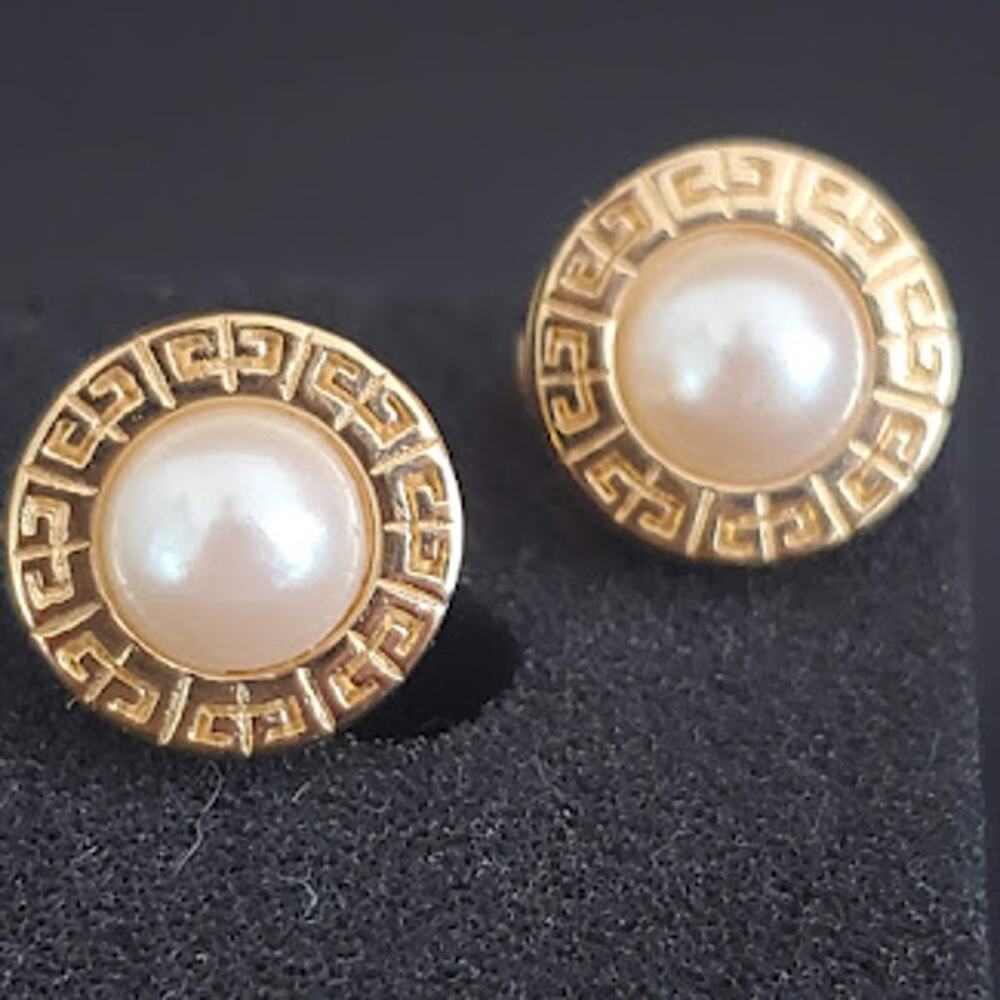 Givenchy Gold and Pearl Round Medusa-Style Earrings